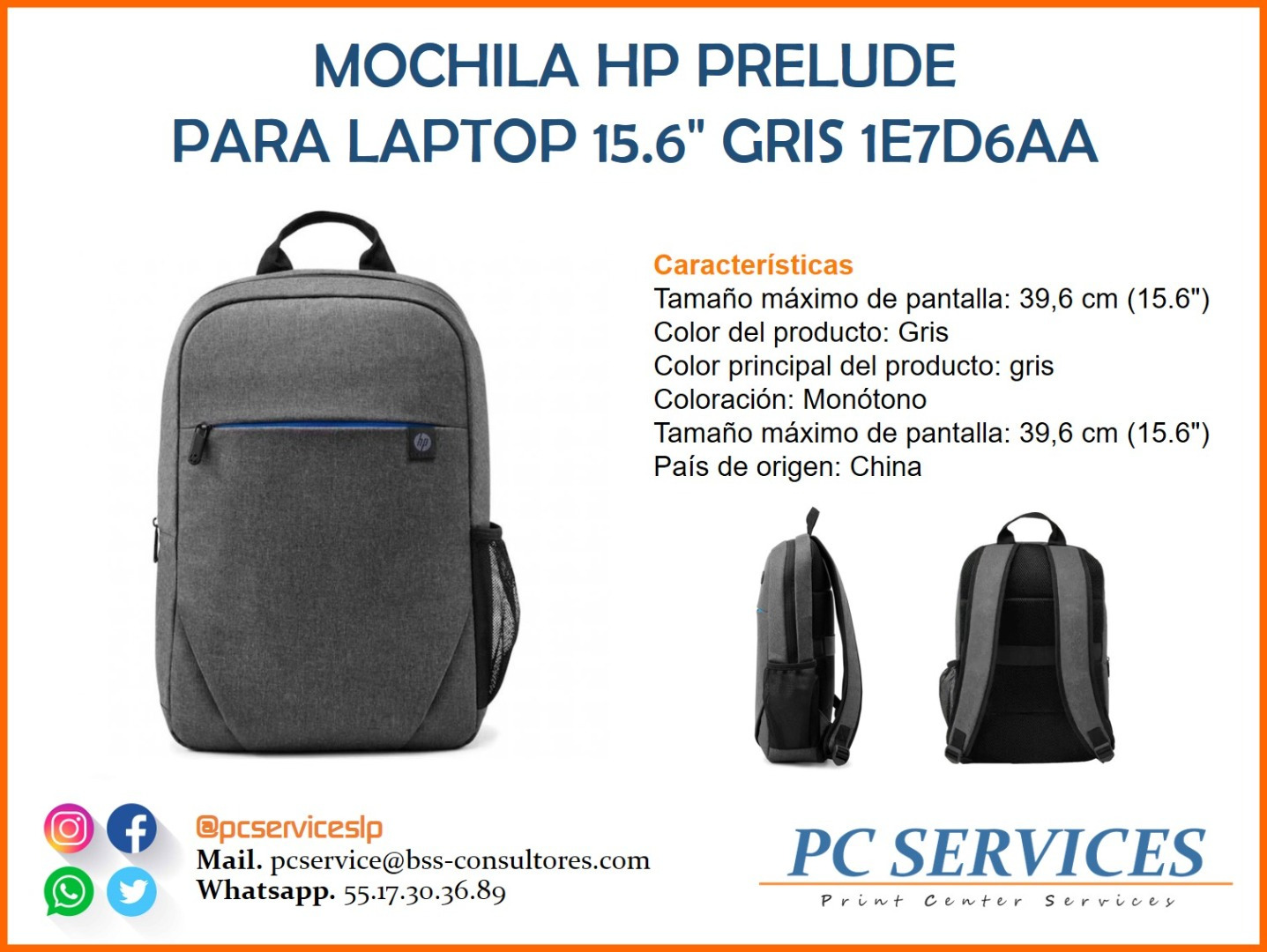 Mochila Notebook Laptop Hp Prelude Backpack 15.6 1e7d6aa Color Gris oscuro